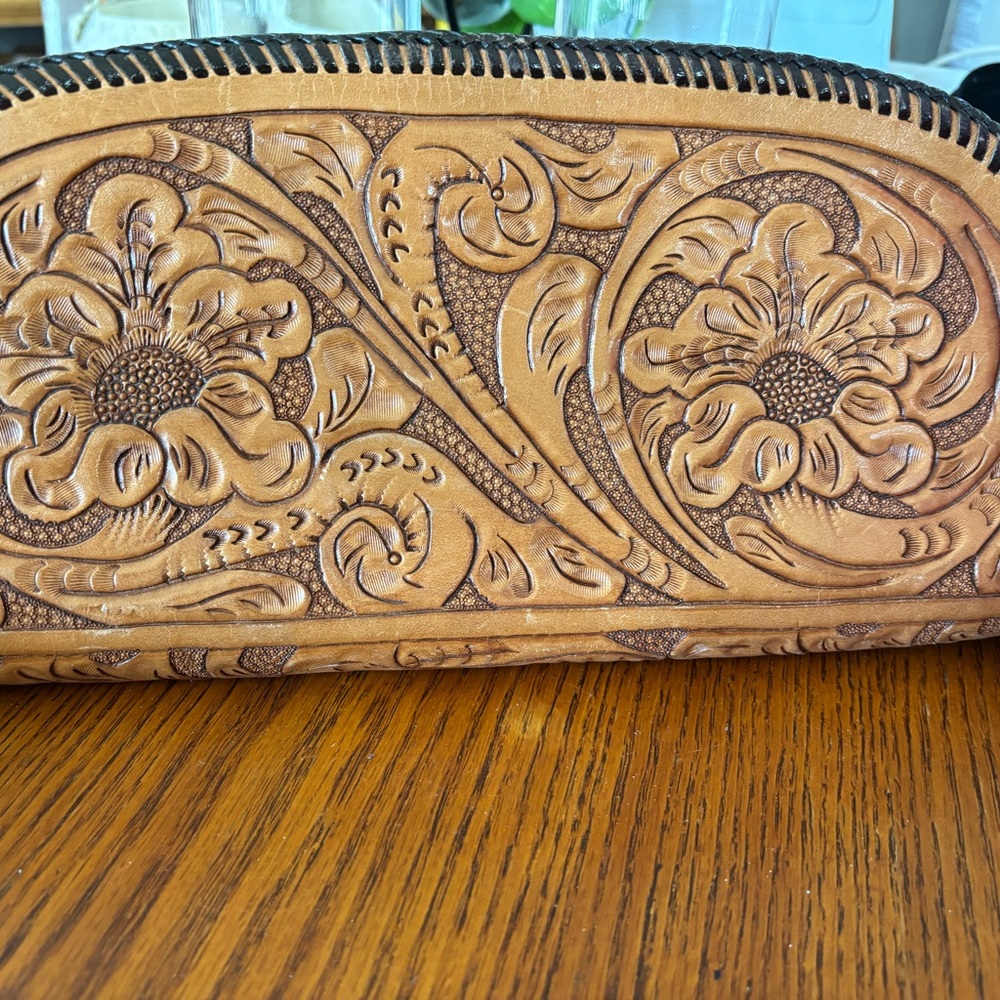 Floral Embossed Leather Clutch
